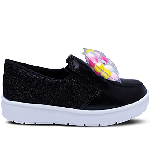 Tênis Slip On Infantil Menina Laço Pompom 11.47 (Preto, 22)