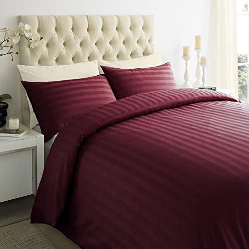 ED Luxury 250 Thread Count 100% Cotton Sateen Stripe Duvet Bed Cover with Housewife Pillowcases | 250 TC Hotel Striped Bedding (Single/Black)