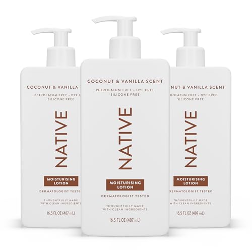 Native Crema Corporal para Mujeres y Hombres – Sin Siliconas ni Colorantes – Loción Hidratante de Manos y Cuerpo con Aroma a Coco y Vainilla – Con Manteca de Karité y Glicerina Natural (3 x 487ml)