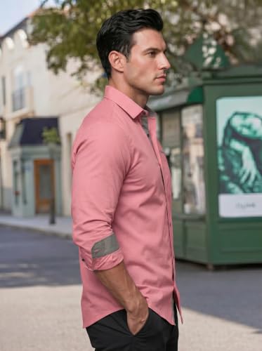 Image of Men's Cotton Blend Shirt with Solid Long Sleeves Spread Coller Neck Regular Fit Single Chest Pocket and Standard Length | Cotton Casual Shirt for Man