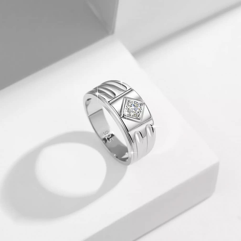 Silber 925 Mann Ringe 0.3CT D Farbe runder Moissanite Ring für Männer Hochzeit Verlobungsschmuck