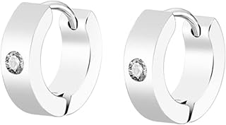 Daesar Earrings For Women Ring,Hoop Earrings Titanium Round White Cubic Zirconia Hoop Earrings Silver/Black/Gold