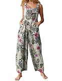 Himosyber Women's Patchwork Dual Pocket Jumpsuit Loose Floral Print Bohemian Wide Leg Bib Overall (#1White, M)