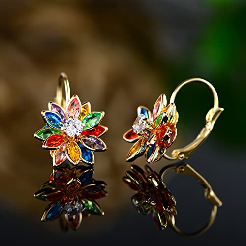 Barzel 18K Gold Plated Flower Earrings - Colorful Lotus Flower Earrings For Women #TOP3