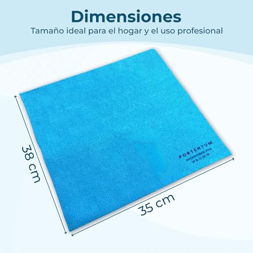 Miniatura 2 de Portentum Paño De Limpieza Microfibra Pva, Set De 5, Azul. Bayeta Para Limpiar Cristales, Cocina, Baño, Hogar Y Coche, Microfibra Absorbente, Ultra Suave, Lavable, Reutilizable, 38x35 Cm