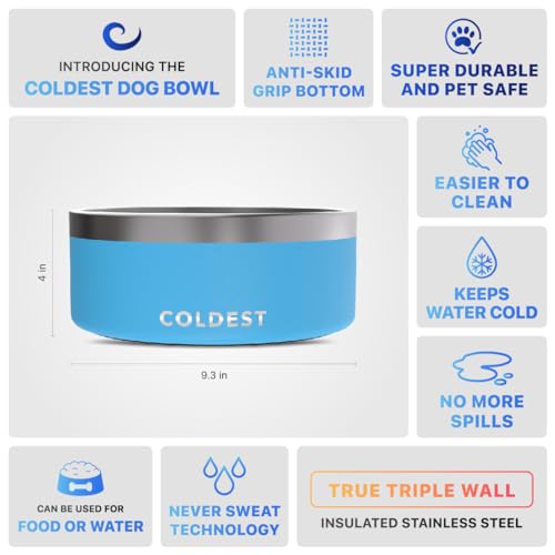Coldest Dog Bowl - Anti Rust Metal, Non Slip, 3 Layers Insulated Stainless Steel Dog Bowls - Spill Proof & Heavy Duty - Water Bowl for Dogs, Cats & Pets, Dish Washer Safe (100 oz, Celestial Blue) by The Coldest Water - Image 5