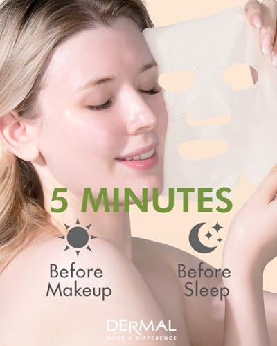 DERMAL Olive Collagen Essence Korean Facial Mask Sheet Pack of 10 - Nourishing, Deep Hydration, Reduces Fine Wrinkles - Hypoallergenic Skin Friendly Sheet