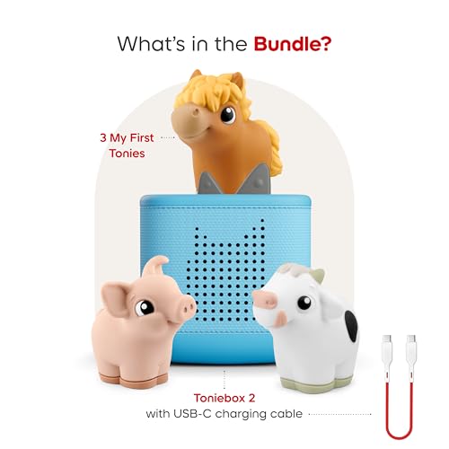 Image of Toniebox 2 My First Farm Bundle for Kids 1+ with Soft and Squeezable Cow, Horse, and Pig - Sky Blue