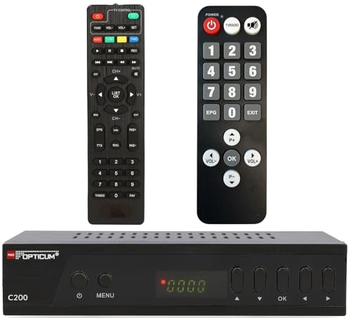 Opticum C200 Full HD Kabel Receiver mit PVR Aufnahmefunktion + Senioren-Fernbedienung, DVB-C Receiver für Kabelfernsehen mit HDMI SCART USB Kabelanschluss für Radio und Fernsehen