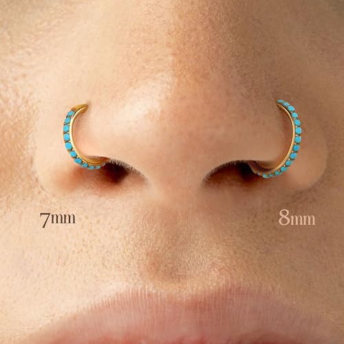 BodyBonita Hoops Nose Rings for Women - 316L Surgical Steel Turquoise Nose Ring Piercings 20G Segment Cartilage Helix Rook Tragus Conch Daith Earrings Septum Lip Jewelry 8mm Gold Plated by BodyBonita - Used condition - Image 3