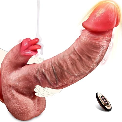 Dildo Vibrator Sex Spielzeug für Die Frau, 22cm Big Thick Realistische Dildo Vibration für Frauen mit 7 Schüben &10 Vibrations &Heiz &10 Leck Modi, Saugnapf Dildos für Paare G-Punkt Anale Penis