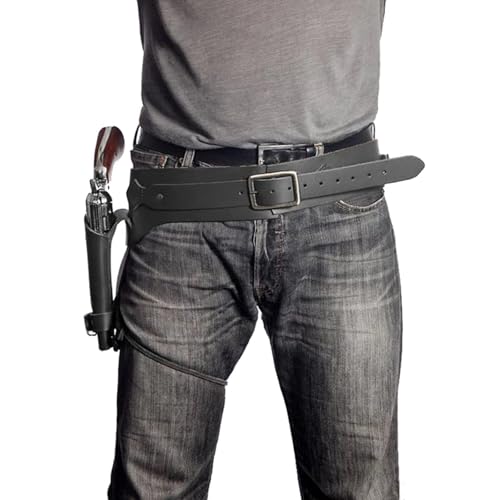 MDFCZXP Étui de Pistolet en Cuir PU, Revolver étui Porte-étui avec Ceinture Pistolero Cowboy LARP Cosplay Costume Accessoire,Noir