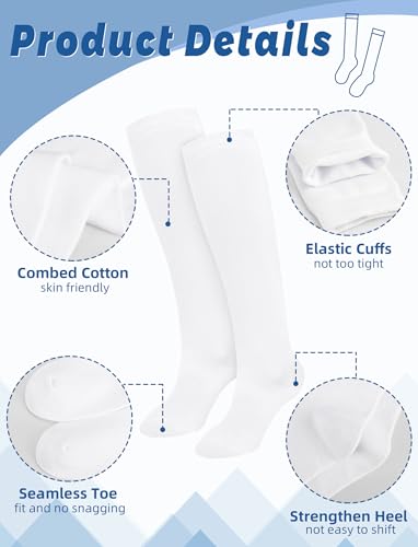 VEKDA 4 Pairs Girls Knee High Socks Cotton Seamless Toe School Uniform Socks for Girls White M