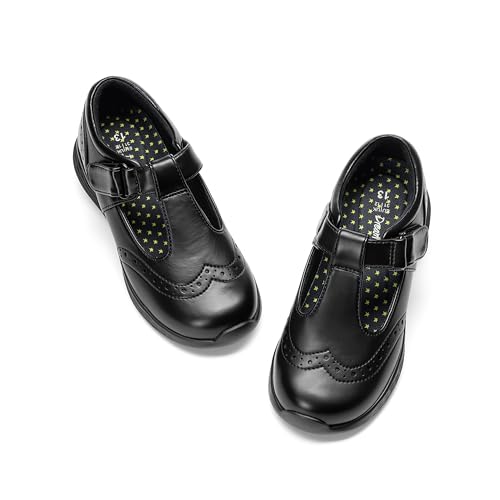 DREAM PAIRS Girls Mary Jane Flats School Uniform Dress Shoes T-Strap Lightweight Closed Toe Shoes 10 Toddler Black