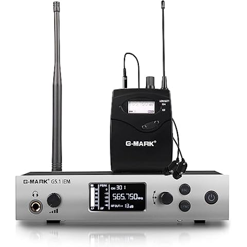 G-MARK G5.1IEM Wireless in Ear Monitor System Single Channel UHF Wireless IEM System Transmitter and Receiver with Earphone Metal Body for DJ Stage Guitar Recording Studio Live Performance Cover