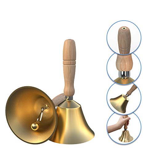 Hand Bell - Hand Call Bell with Brass Solid Wood Handle,Very Loud Handbell,3.15 Inch Large Hand Bell ,Hand Bells for Kids and Adults, Used for Weddings, School Classroom,Service and Game