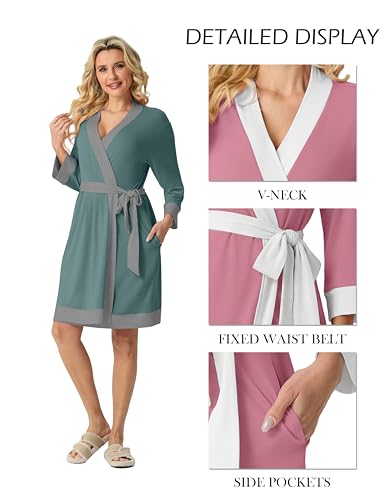 Image of PrinStory Womens Robe Knit Kimono Bathrobe Lightweight Soft Sleepwear Knee Length Lounge Robes