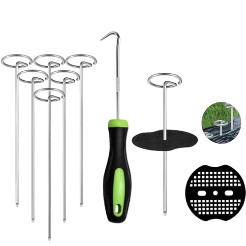 Landscape Staples Set,20Pcs Garden Stakes+20pcs Gaskets + 1Pick Hook,6 inch