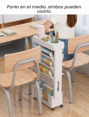 Miniatura 3 de Estantería De Escritorio Móvil Para Aula, Organizador De Almacenamiento De Escritorio Compacto Con Ruedas, Carro De Almacenaje Delgado Para Libros, Carro Rodante Multiusos Para Dormitorio Biblioteca