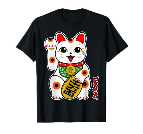 Cute Happy Calico White Lucky Cat Maneki-Neko Right Paw T-Shirt