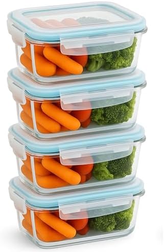 Kit 4 Potes de Vidro Retangulares Herméticos 370ml com Tampa de S...