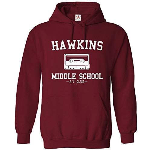 Image of Star and Stripes Inspired HAWKINS MIDDLE SCHOOL Printed Hoodie, hooded sweatshirt Burgundy Small
