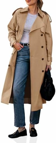 Cicy Bell Womens Long Trench Coat Double Breasted Classic Lapel F...
