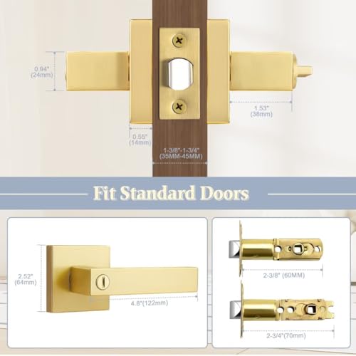 NIZADO Gold Goor Handles Interior, Brass Privacy Lever Door Handle Keyless, Square Heavy Duty Reversible Interior Door Knobs, 2 Pack by NIZADO - Used condition - Image 3