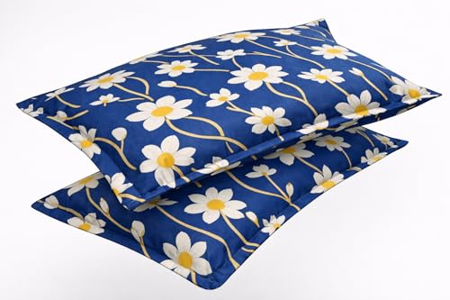 Image of BEVI Premium Microfiber 300 TC Fabric Pillow Cover | Printed Blue Yellow Flower | Fade Resistant & Wrinkle Free | Skin Friendly & Breathable | Pack of 2