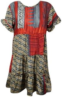 Image of Terracotta Red Loose Beach Recycle Silk Dress, Boho Summer Dress, Shift Dresses