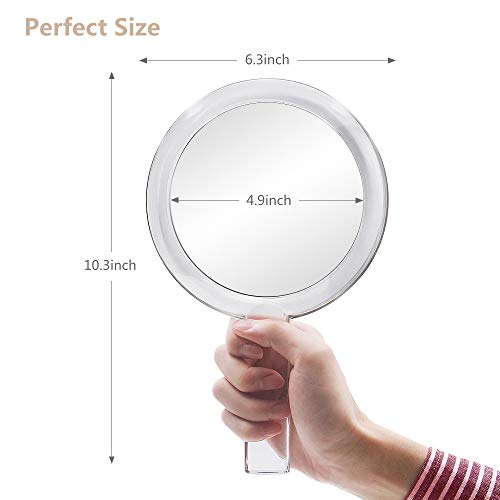 Gotofine 1X & 10X Magnifying Double Side Hand Makeup Mirror With Stand, Handheld Vanity Mirror, Clear #TOP1