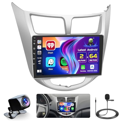 [2G+64G] Android 15 Car Stereo for Hyundai Verna Accent Solaris 2010-2016 Wireless Apple Carplay Android Auto, 9 inch Touch Screen Radio DSP 5G WiFi Bluetooth GPS FM RDS +Free AHD Backup Cam
