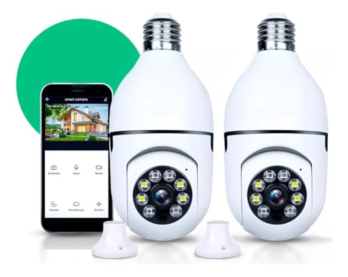 Kit 2 Câmera Segurança IP Lâmpada WiFi Inteligente Vigilancia Full HD 1080p Visão Noturna Infravermelho 1080P, Bivolt, Detecção de Movimento, Áudio Bidirecional, Prova D'água Giratória 360°