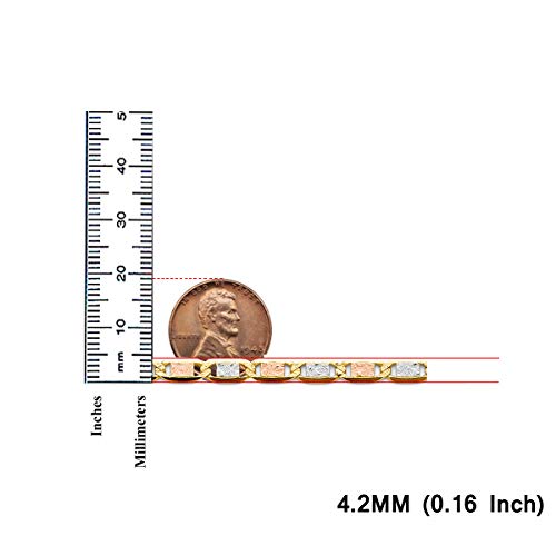 Tgdj 14K Tri Color 4.2Mm Valentino Chain Necklace For Women And Men | 14K Solid Gold Chain Lobster Claw Pattern 14Ky Unisex Real Gold With Jewelry Gift Box | Gift For Her | Mens Jewelry (7.5) #TOP1