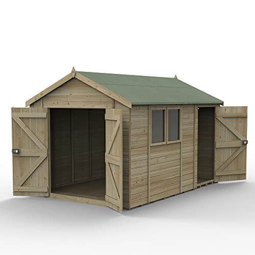 Image of Forest Garden Timberdale 12x8 Apex Shed - Double Door, Combo