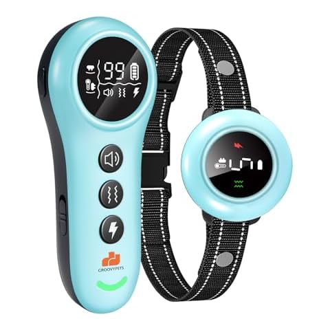 GROOVYPETS 550 Yard Auto Anti-bark Remote Dog Training Shock Collar, Sky Blue/Torquoise Cover
