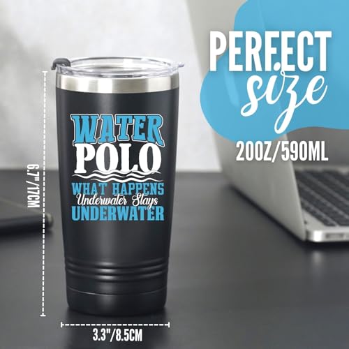 Onebttl Water Polo Gifts, 20oz Travel Insulated Tumbler with Straw, Brush, and Lid, Whatever Happens Underwater Stays Underwater