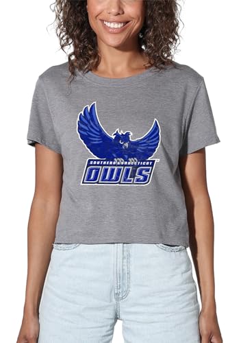 Southern Connecticut State University Official Distressed Primary Logo Women's Crop Top T-Shirt, Athletic Heather, Large