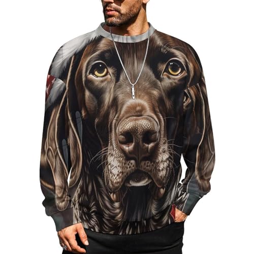 Mens Crewneck Sweater Christmas Dog Crew Neck Sweater Long Sleeve Pullover Sweaters