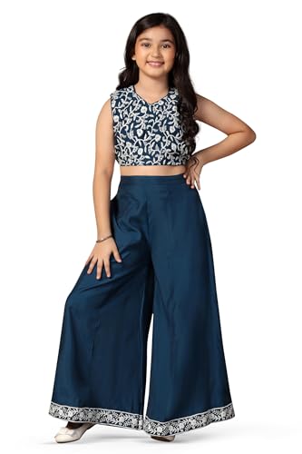 Image of Fashion Dream Girls Silk Blend Ethnic Top & Palazzo Set|Kids Salwar Set|Indo Western