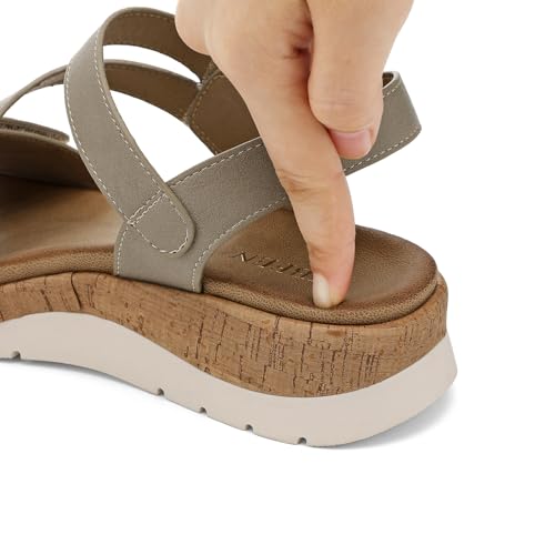 Image of UBFEN Womens Low Wedge Walking Sandals with Arch Support | Open Toe Sandals Adjustable Instep and Ankle Straps for Summer Everyday Outfits, Travel,Vacation