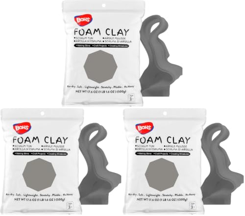 Image of BOHS Gray Modeling Foam Clay - 1.1 Lbs, Squishy,Soft, Air Dry -for Flower Mirror,Cosplay,Fake Bake, Slime Supplies-500g (Pack of 3)