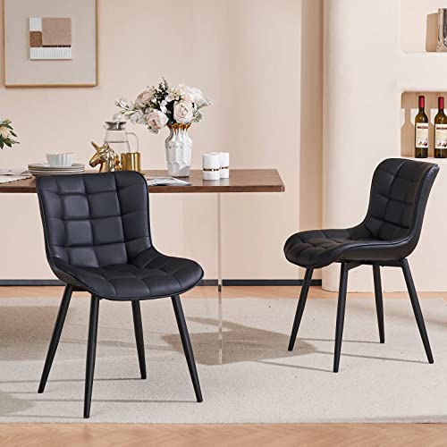 Youtaste Black Dining Chairs Set Of 2 Faux Leather Upholstered Modern Kitchen Dining Room Chairs,Metal Thick Counter Chairs High Back,Home Kitchen Island Restaurant Chairs #TOP3