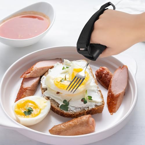 Awaiymi Black Universal Cuff, Leather ADL Cuff with Elastic Strap, Holds Utensils or Writing Aids, Makes Mealtime or Other Activities Easier, for Elderly or Individuals with Weak Grip, Medium, 3\"