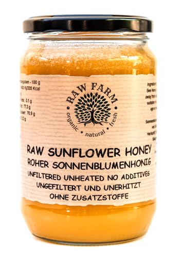 900 g Pure Raw Sunflower Honey - Unfiltered, Unheated, Unprocessed, Cold-Extracted – Rich in Enzymes & Pollen, Straight from RAW FARM Bee hives (900, Sunflower)