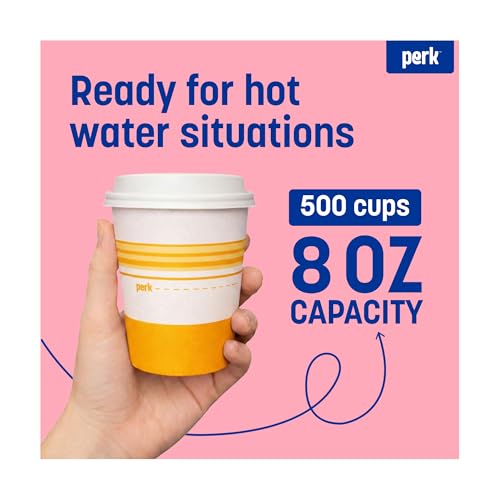 Perk 8 Oz Paper Hot Cups, 500 Count Bulk Disposable Coffee Cups for Hot Beverages, White/Yellow by Perk - Image 2