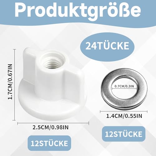 12 Stück WC Sitz Rückmuttern Set, WC Befestigungsset Toilettendeckel Befestigung, Toilettendeckel Befestigung Ersatz für Oben Montierte WC-Sitz Scharniere 6 mm Schrauben