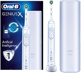 Oral-B Genius X Electric Toothbrush with Artificial Intelligence, App Connected Handle, 1 Toothbrush Head & Travel Case, 6 Mode Display with Teeth Whitening, 2 Pin UK Plug, White