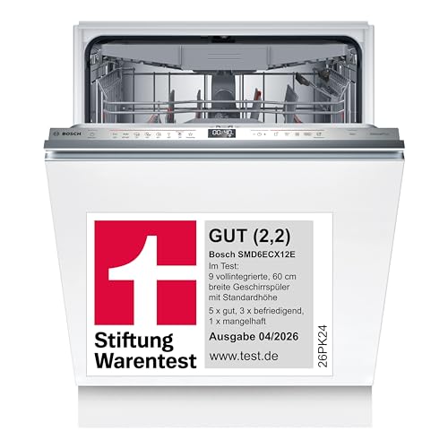 Bosch SMD6ECX12E, Stiftung Warentest GUT (2,2)*, Serie 6, Smarter Geschirrspüler Vollintegriert 60 cm, Besteckschublade, Made in Germany, besonders leise, Extra Trocknung, starke Reinigung, Rackmatic