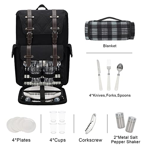 Picnic Backpack For 4 Person With Blanket And Cooler Bag, All-In-One Portable Picnic Bag With Cutlery Set, Picnic Basket Set With Wine Pouch, Perfect For Camping, Beach And Wedding Gift #TOP6
